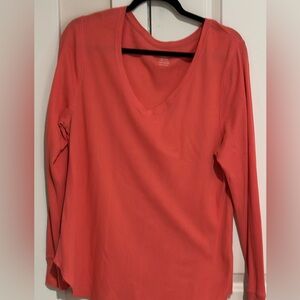 Old Navy Women's Bright Coral  Waffle Knit Long Sleeve Tee